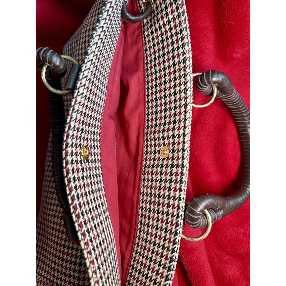 Victoria’s Secret Houndstooth Top Handle Handbag Small Brown Ivory Fabric Purse - Picture 8 of 9